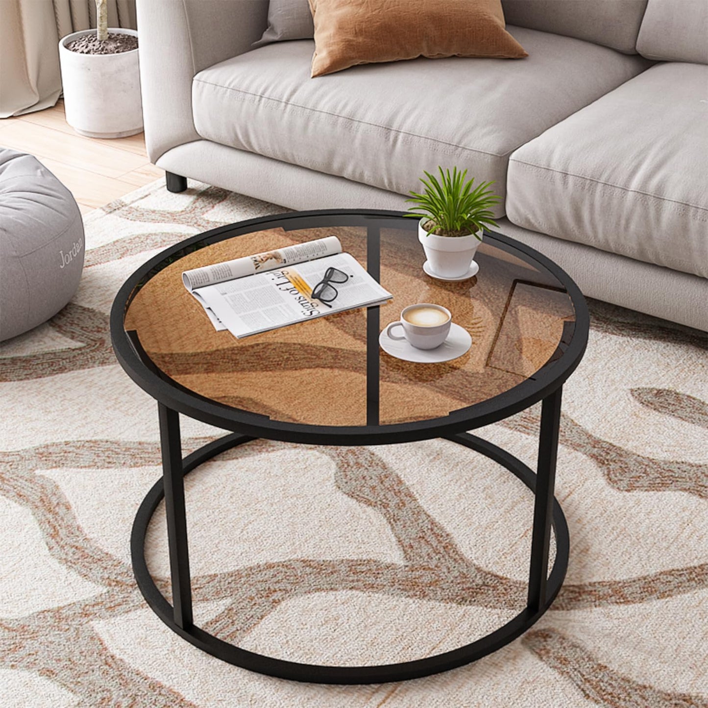 Minimalist Coffee Table Sofa Side Tea Table for Living Room, Tempered Glass-top EK HOME FURNITURE