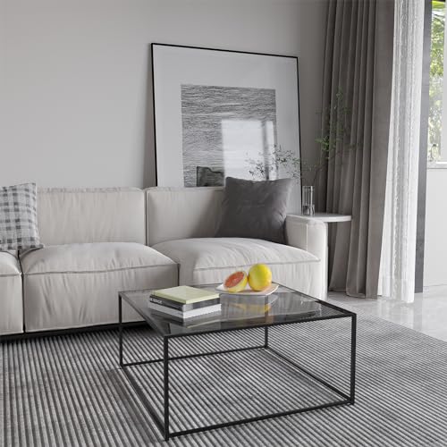 Minimalist Coffee Table Sofa Side Tea Table for Living Room, Tempered Glass-top EK HOME FURNITURE