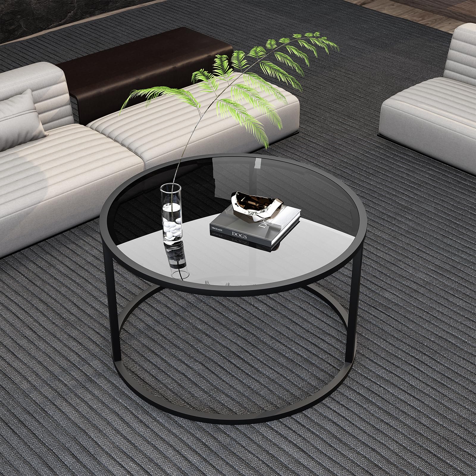 Minimalist Coffee Table Sofa Side Tea Table for Living Room, Tempered Glass-top EK HOME FURNITURE