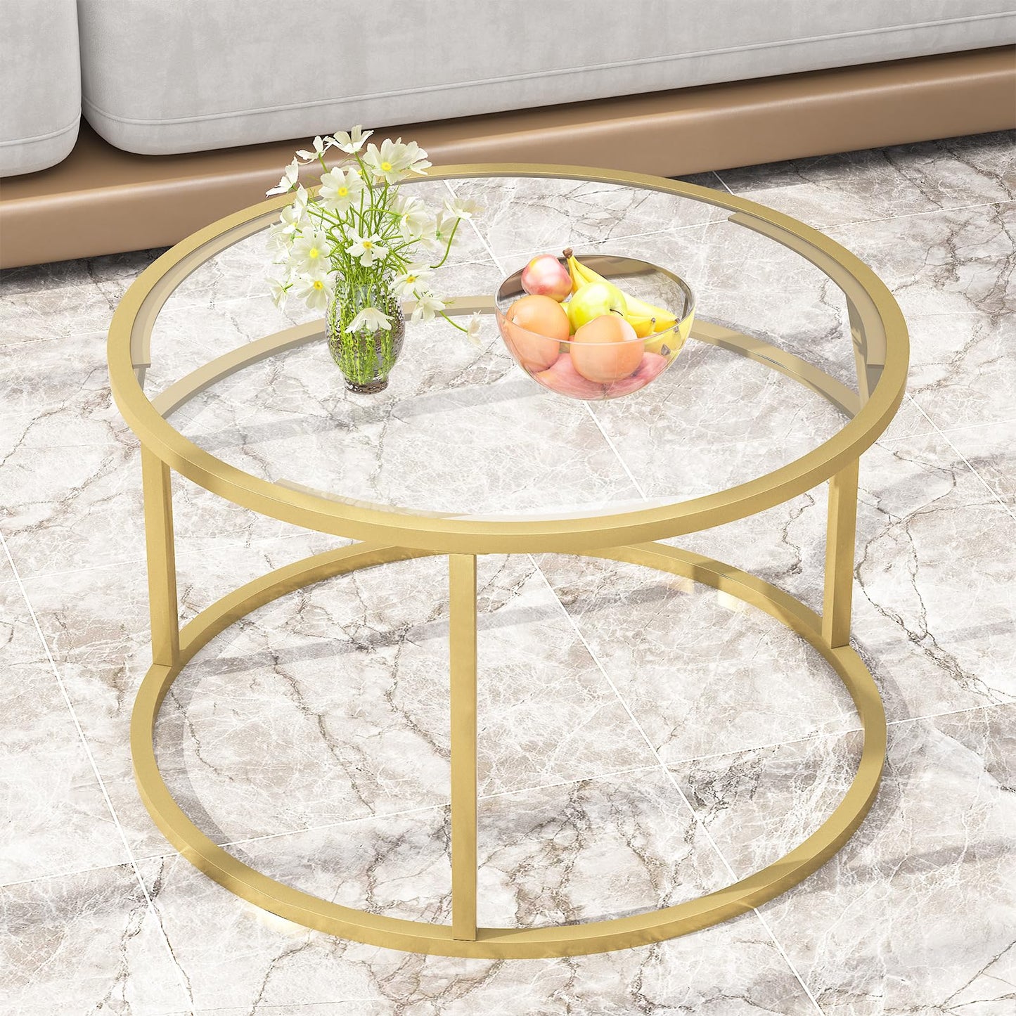 Minimalist Coffee Table Sofa Side Tea Table for Living Room, Tempered Glass-top EK HOME FURNITURE