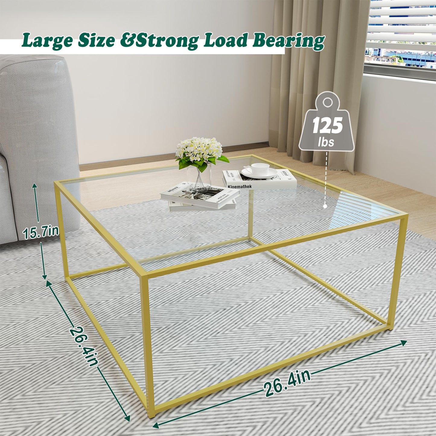 Minimalist Coffee Table Sofa Side Tea Table for Living Room, Tempered Glass-top EK HOME FURNITURE