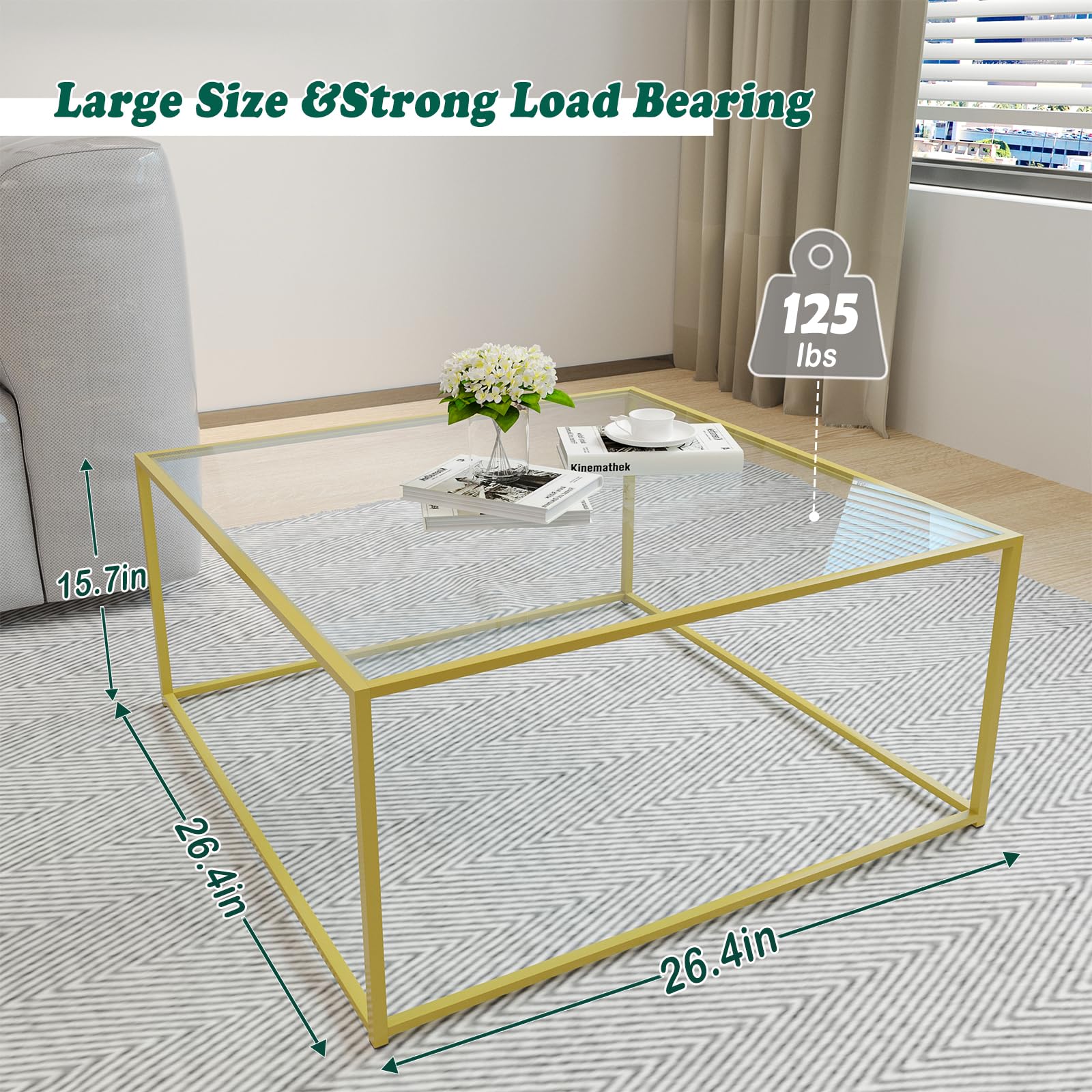 Minimalist Coffee Table Sofa Side Tea Table for Living Room, Tempered Glass-top EK HOME FURNITURE