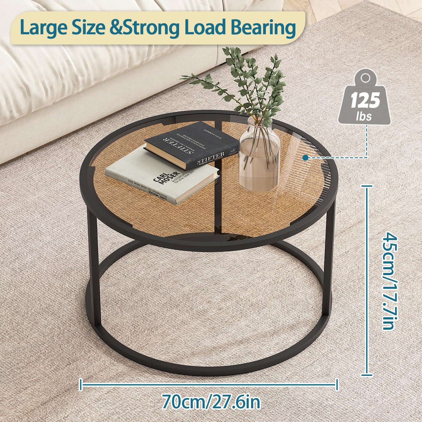 Minimalist Coffee Table Sofa Side Tea Table for Living Room, Tempered Glass-top EK HOME FURNITURE