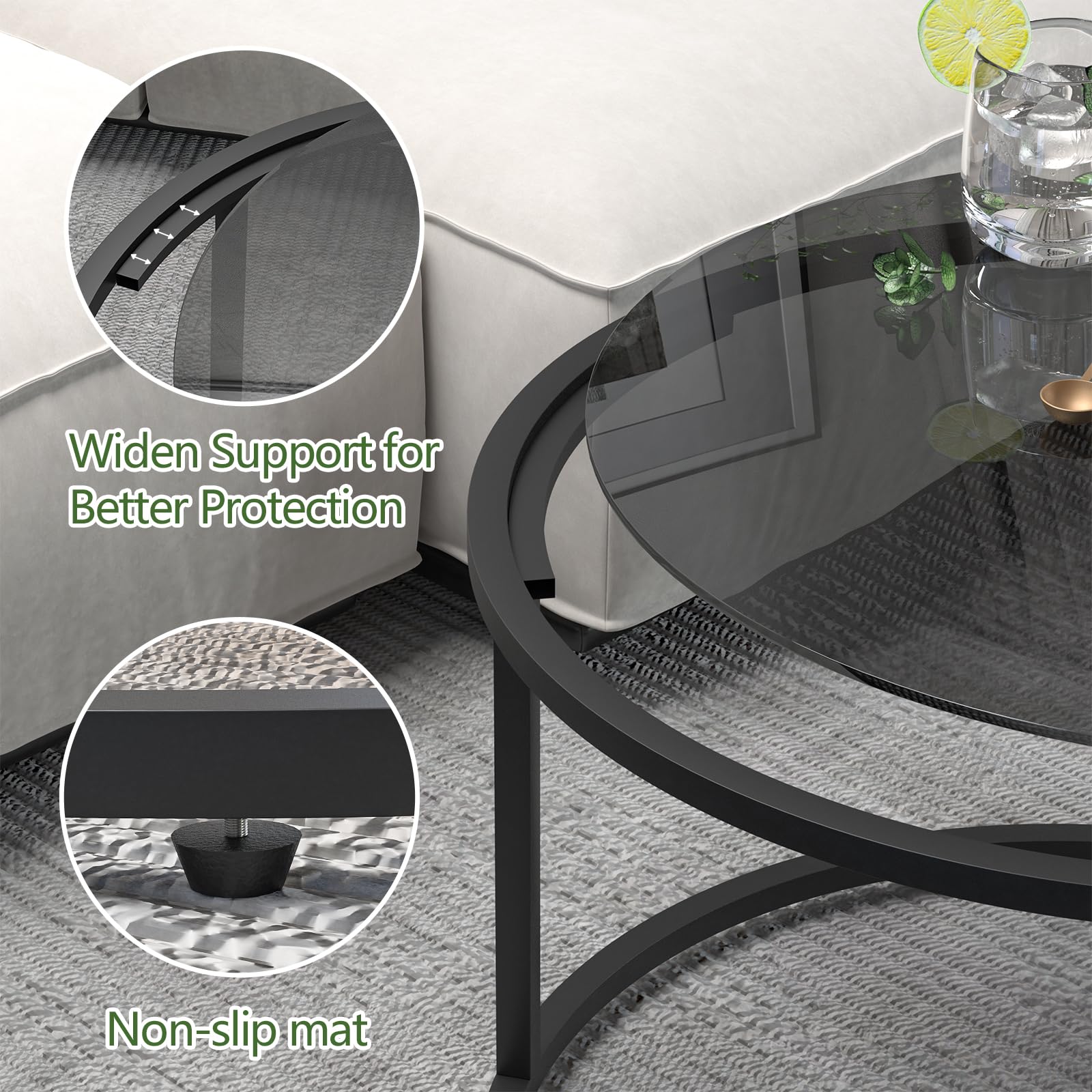 Minimalist Coffee Table Sofa Side Tea Table for Living Room, Tempered Glass-top EK HOME FURNITURE