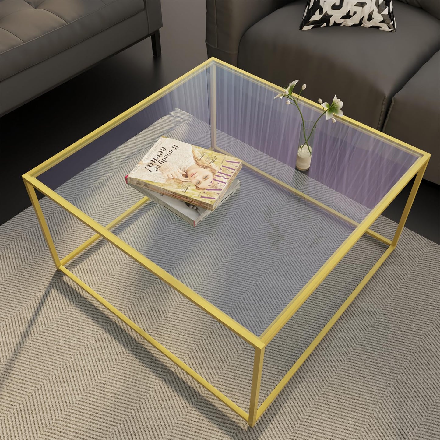 Minimalist Coffee Table Sofa Side Tea Table for Living Room, Tempered Glass-top EK HOME FURNITURE