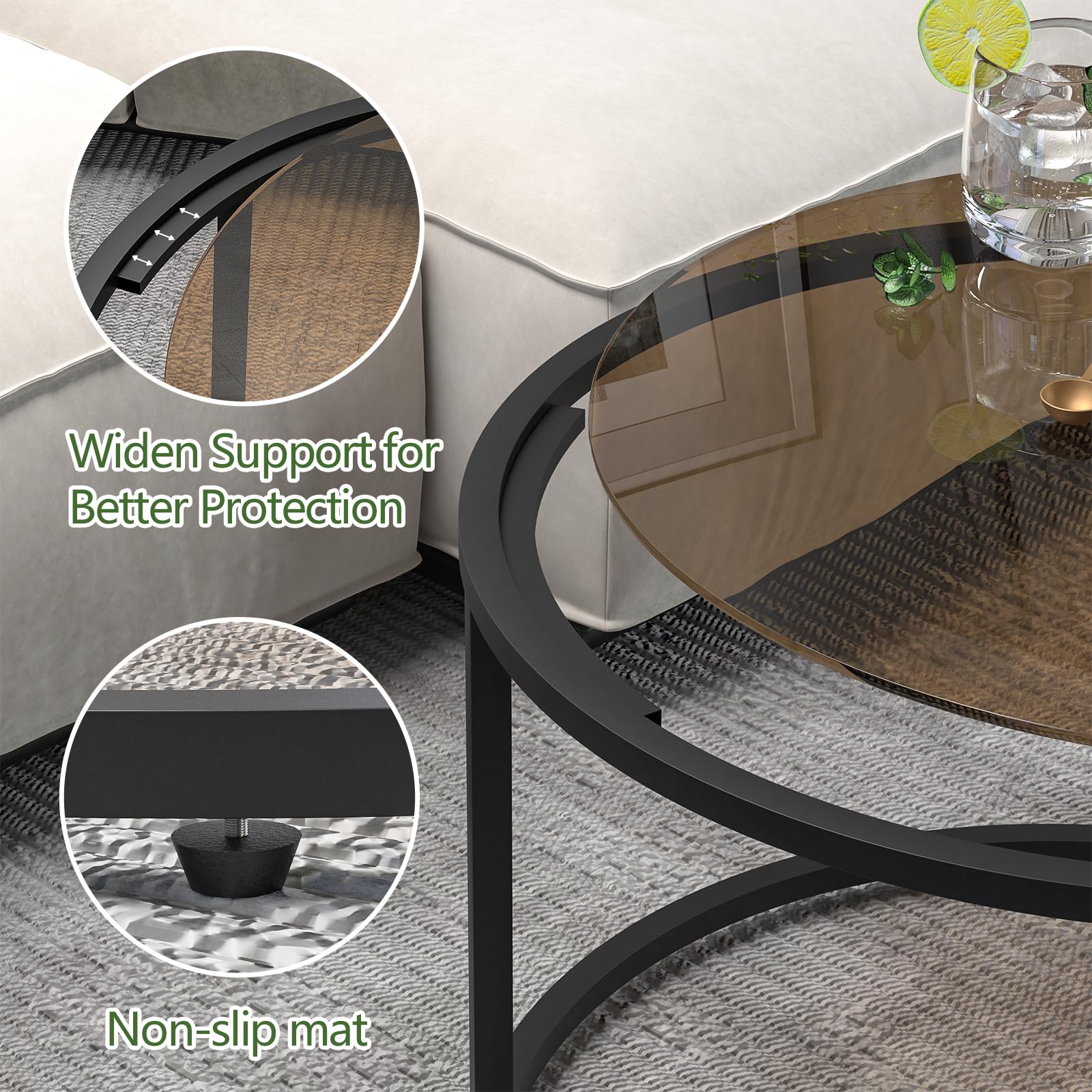 Minimalist Coffee Table Sofa Side Tea Table for Living Room, Tempered Glass-top EK HOME FURNITURE