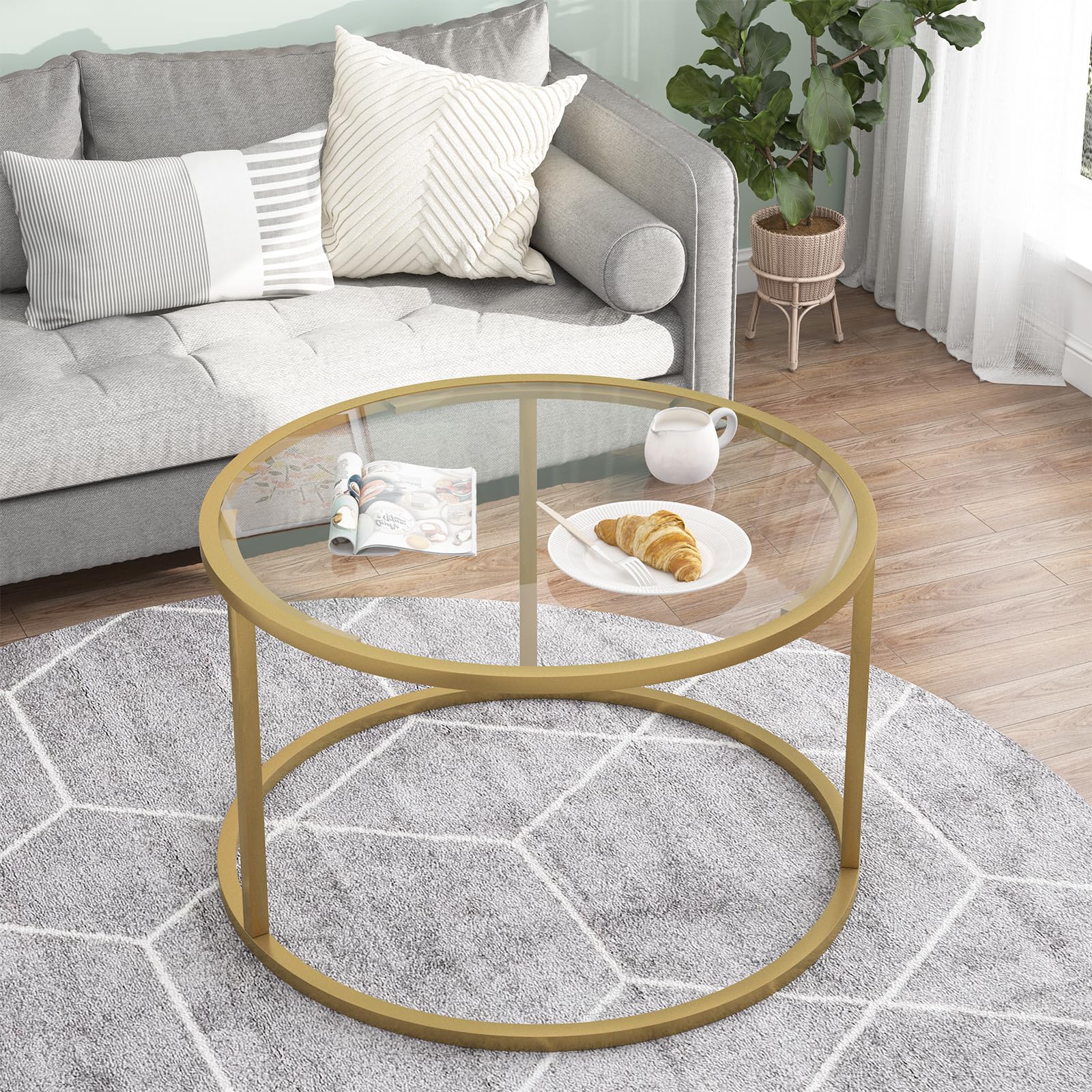 Minimalist Coffee Table Sofa Side Tea Table for Living Room, Tempered Glass-top EK HOME FURNITURE