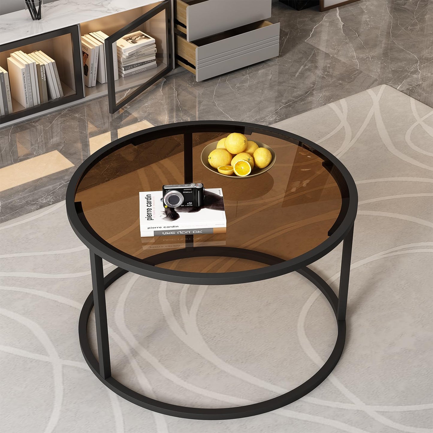 Minimalist Coffee Table Sofa Side Tea Table for Living Room, Tempered Glass-top EK HOME FURNITURE