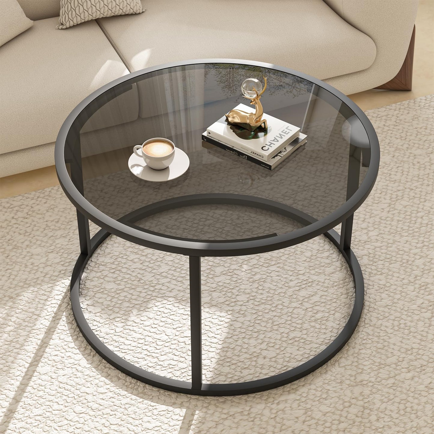 Minimalist Coffee Table Sofa Side Tea Table for Living Room, Tempered Glass-top EK HOME FURNITURE