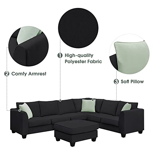 Modern, L U-Shape, 7 Seats Modular Sectional Sofa with Ottoman, Set with 3 Pillows EK HOME FURNITURE