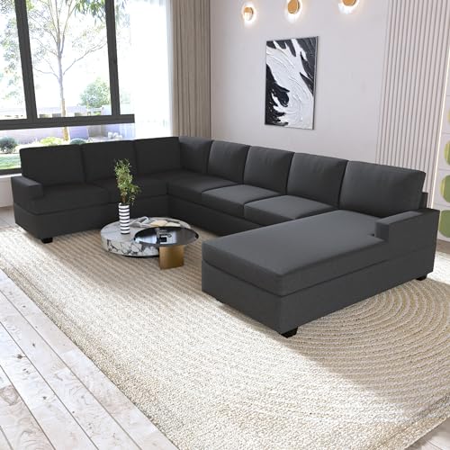 Modern, L U-Shape, 7 Seats Modular Sectional Sofa with Ottoman, Set with 3 Pillows EK HOME FURNITURE