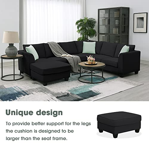 Modern, L U-Shape, 7 Seats Modular Sectional Sofa with Ottoman, Set with 3 Pillows EK HOME FURNITURE