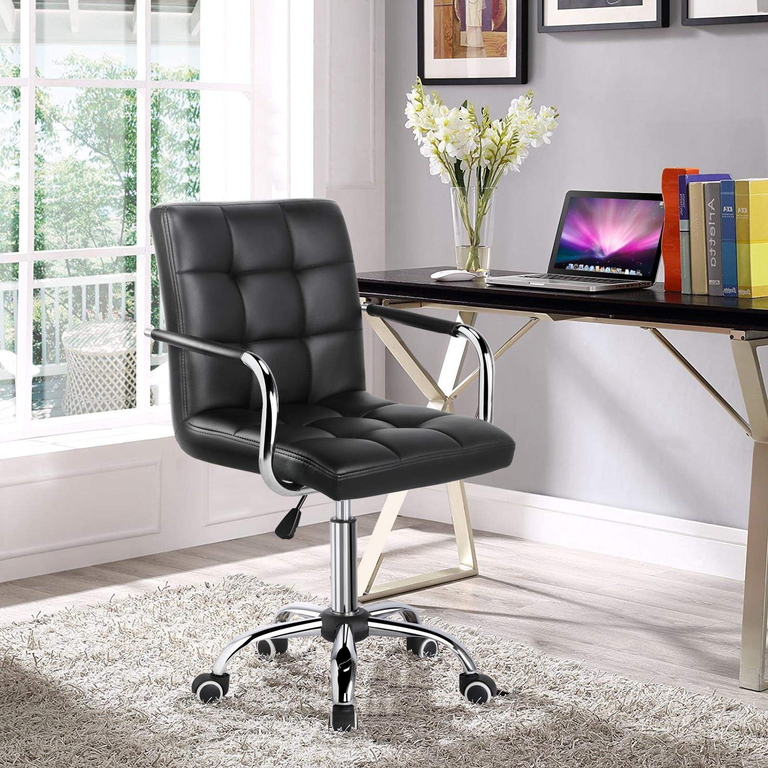 Modern Leather Office Chair, Midback Adjustable Executive Chair 360° EK HOME FURNITURE