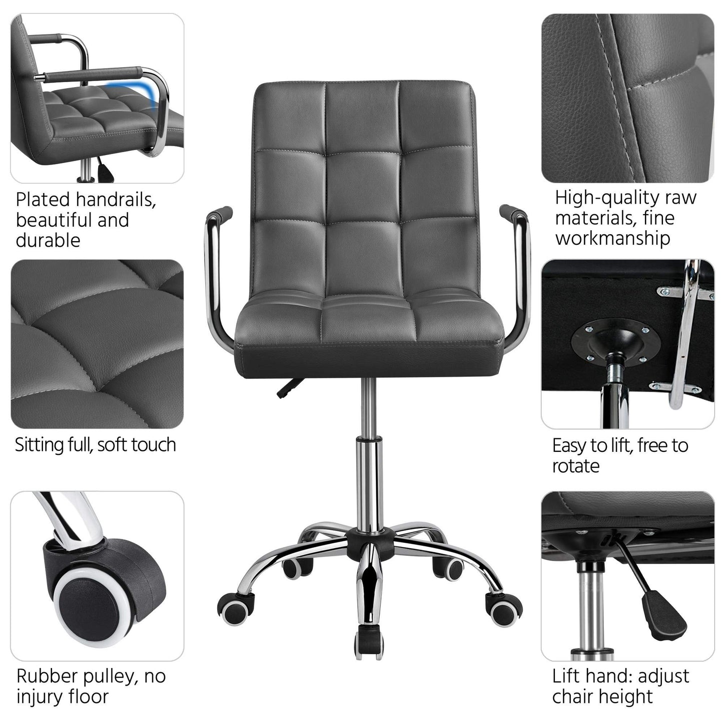 Modern Leather Office Chair, Midback Adjustable Executive Chair 360° EK HOME FURNITURE