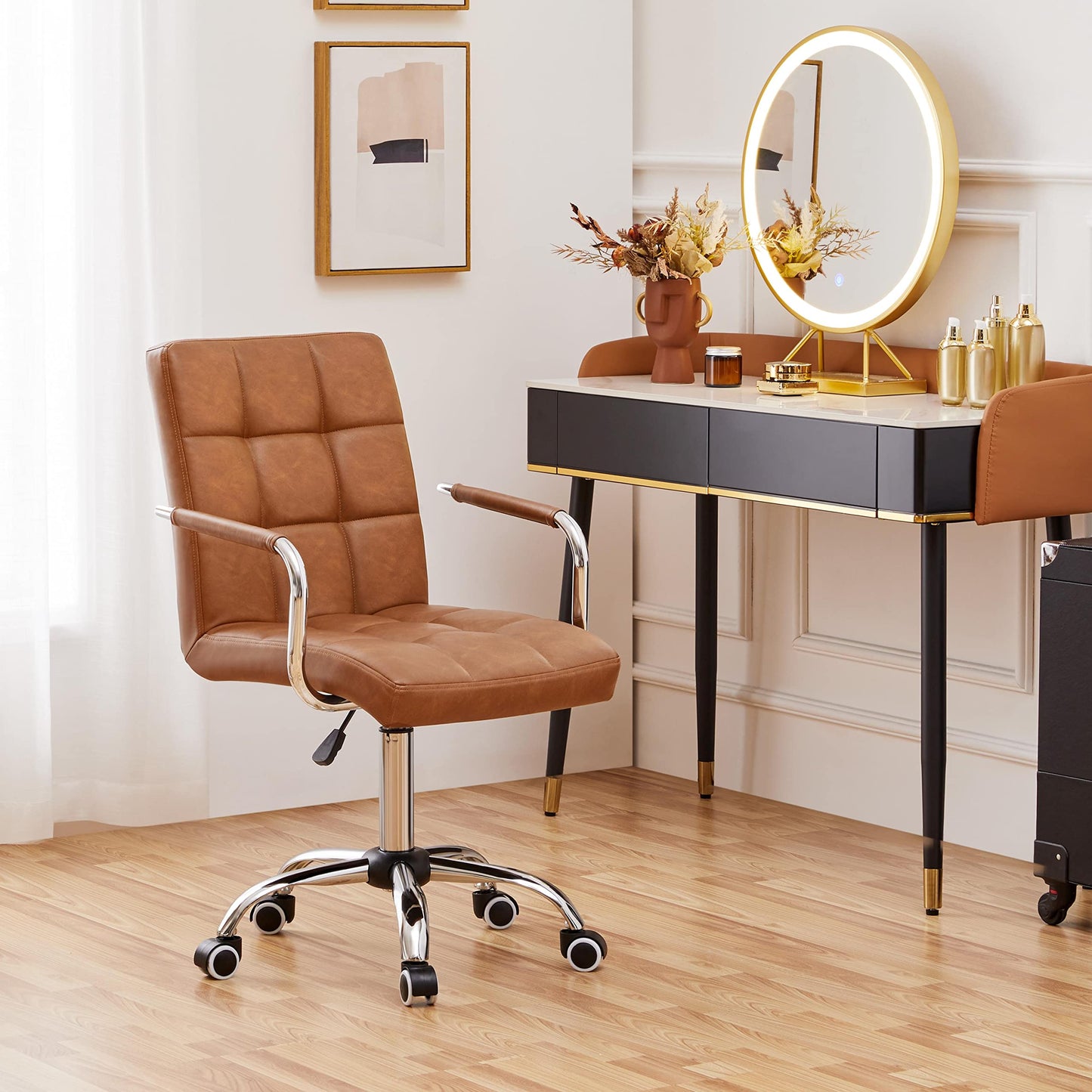 Modern Leather Office Chair, Midback Adjustable Executive Chair 360° EK HOME FURNITURE