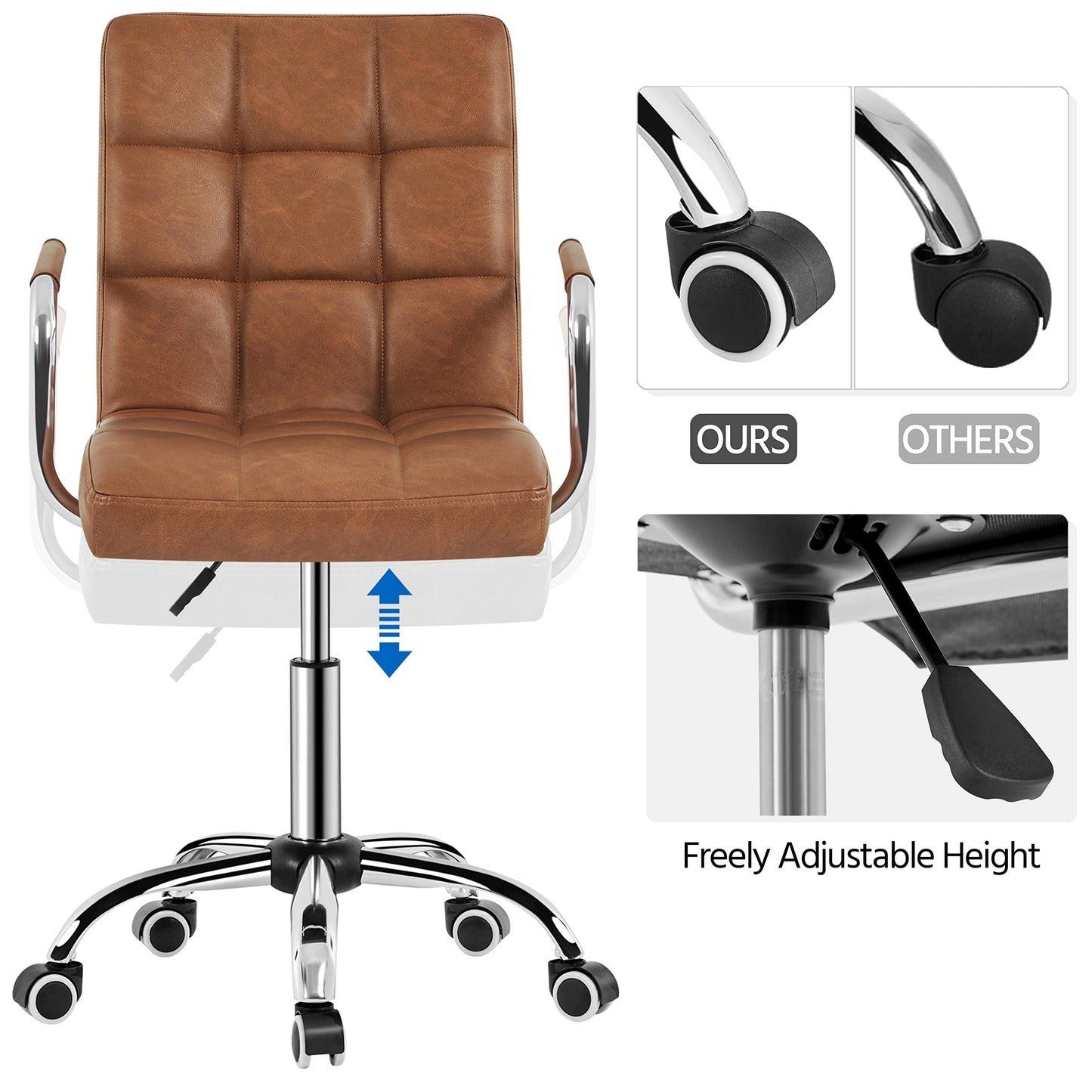 Modern Leather Office Chair, Midback Adjustable Executive Chair 360° EK HOME FURNITURE