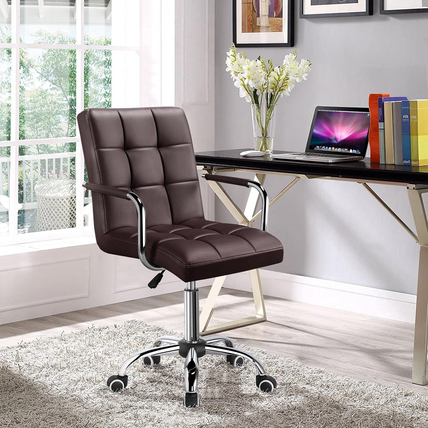 Modern Leather Office Chair, Midback Adjustable Executive Chair 360° EK HOME FURNITURE