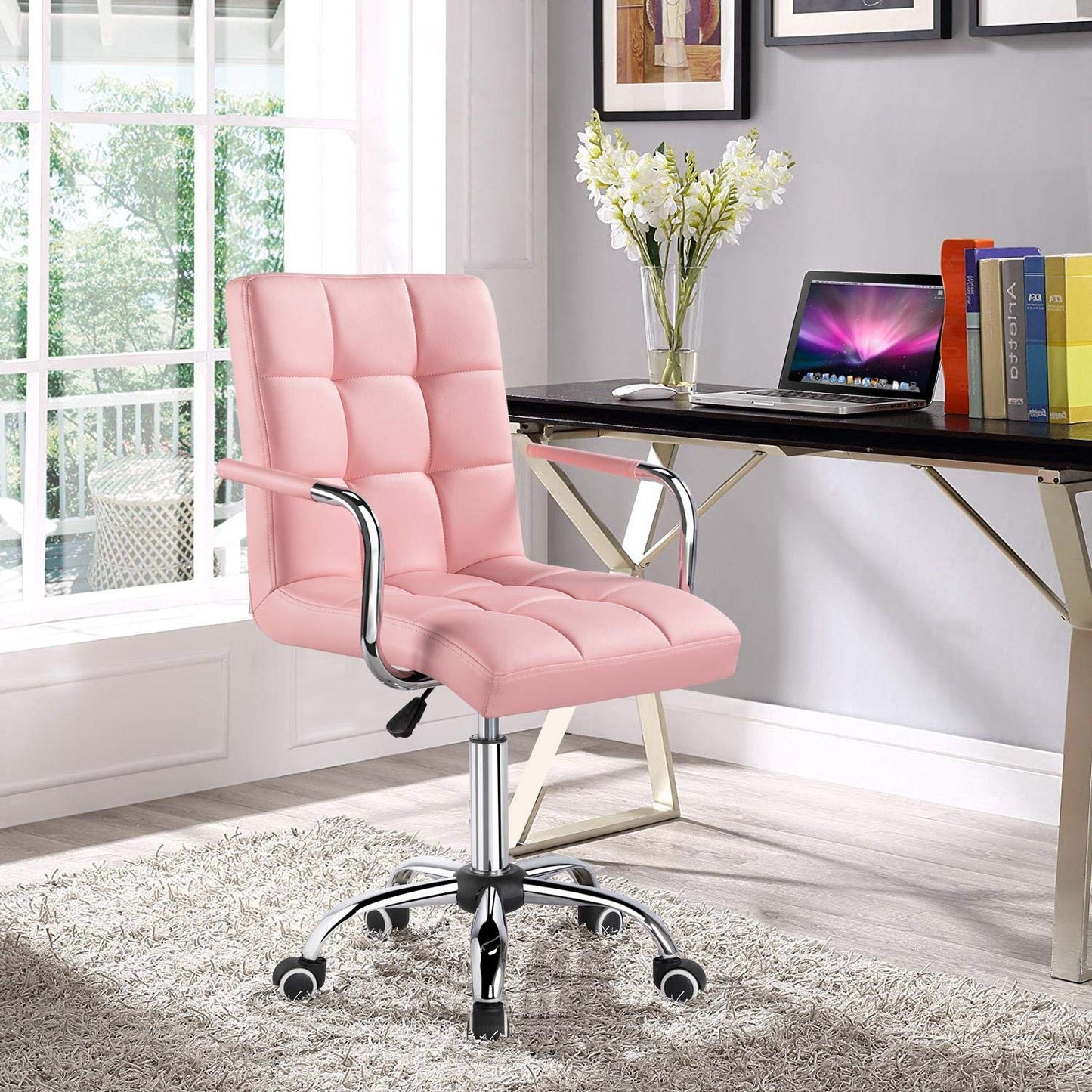 Modern Leather Office Chair, Midback Adjustable Executive Chair 360° EK HOME FURNITURE