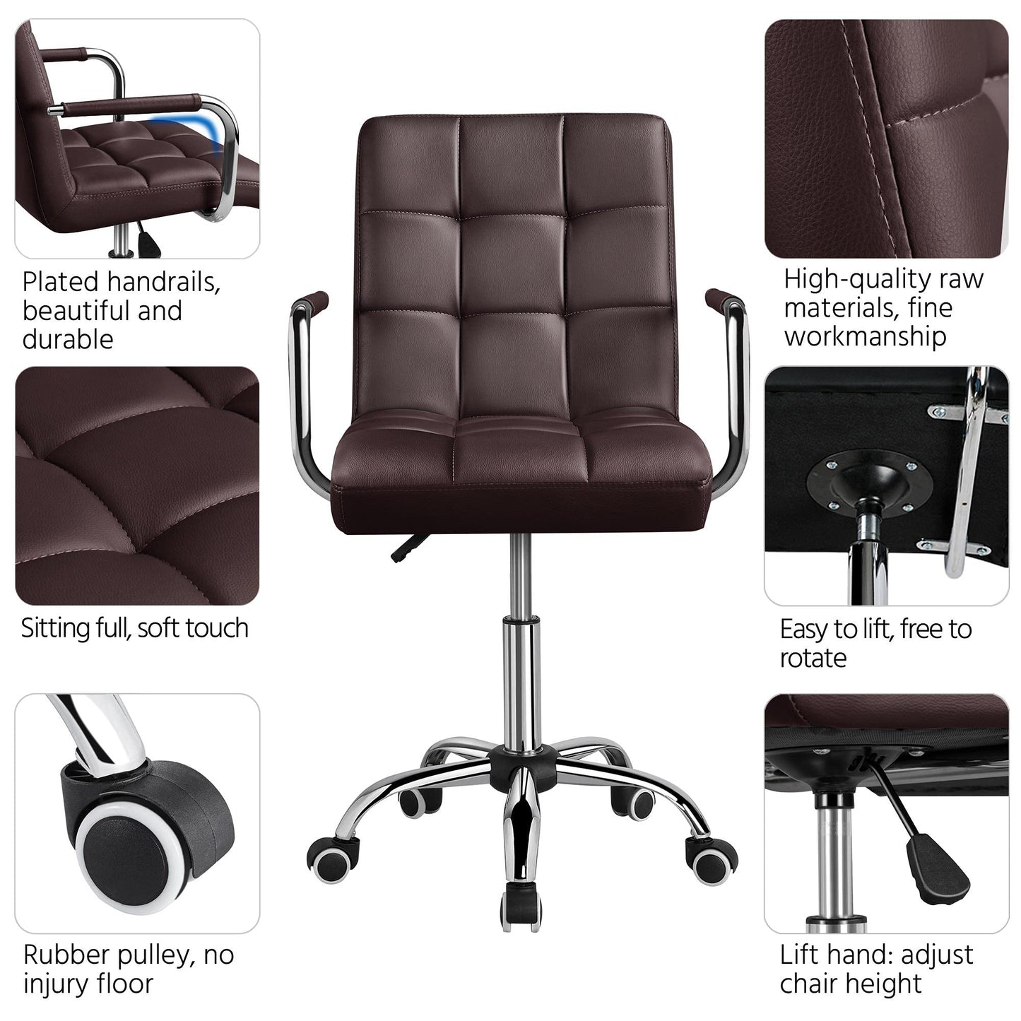 Modern Leather Office Chair, Midback Adjustable Executive Chair 360° EK HOME FURNITURE