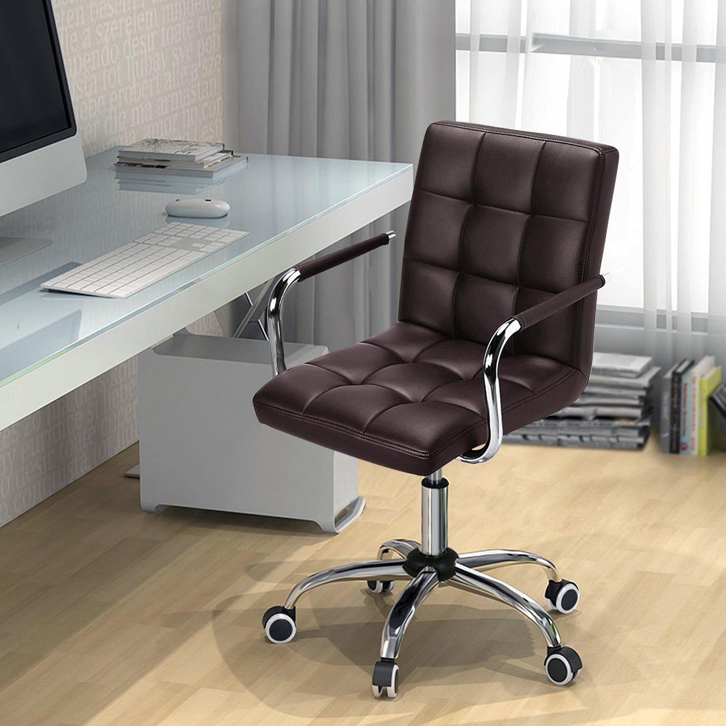 Modern Leather Office Chair, Midback Adjustable Executive Chair 360° EK HOME FURNITURE