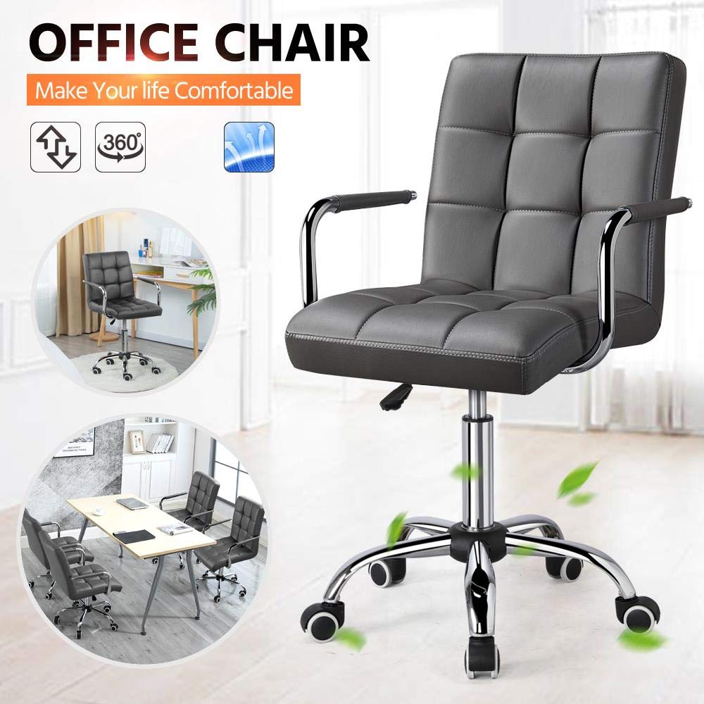 Modern Leather Office Chair, Midback Adjustable Executive Chair 360° EK HOME FURNITURE