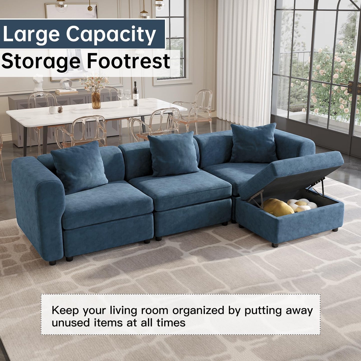 Modern Oversized 9-Seater Sofa with 5 Pillows and Storage Footstool, U-Shaped Sofa for Living Room EK HOME FURNITURE