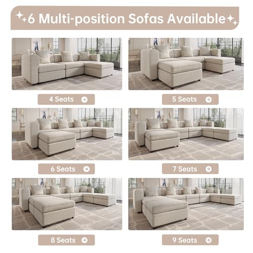 Modern Oversized 9-Seater Sofa with 5 Pillows and Storage Footstool, U-Shaped Sofa for Living Room EK HOME FURNITURE