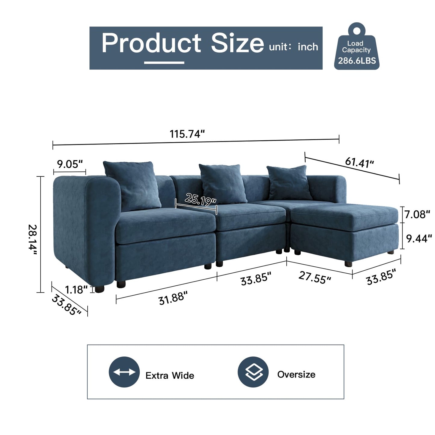 Modern Oversized 9-Seater Sofa with 5 Pillows and Storage Footstool, U-Shaped Sofa for Living Room EK HOME FURNITURE