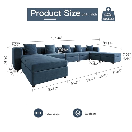 Modern Oversized 9-Seater Sofa with 5 Pillows and Storage Footstool, U-Shaped Sofa for Living Room EK HOME FURNITURE