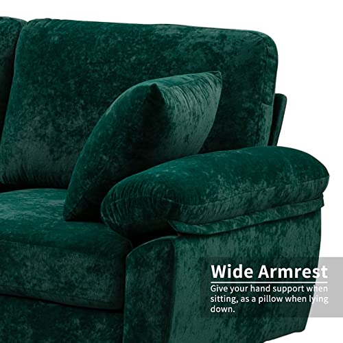 Modern Velvet L-Shaped Couch Set with Chaise Lounge, Ottoman and Pillows 114 inches (Emerald Green) EK HOME FURNITURE