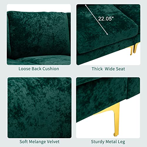 Modern Velvet L-Shaped Couch Set with Chaise Lounge, Ottoman and Pillows 114 inches (Emerald Green) EK HOME FURNITURE