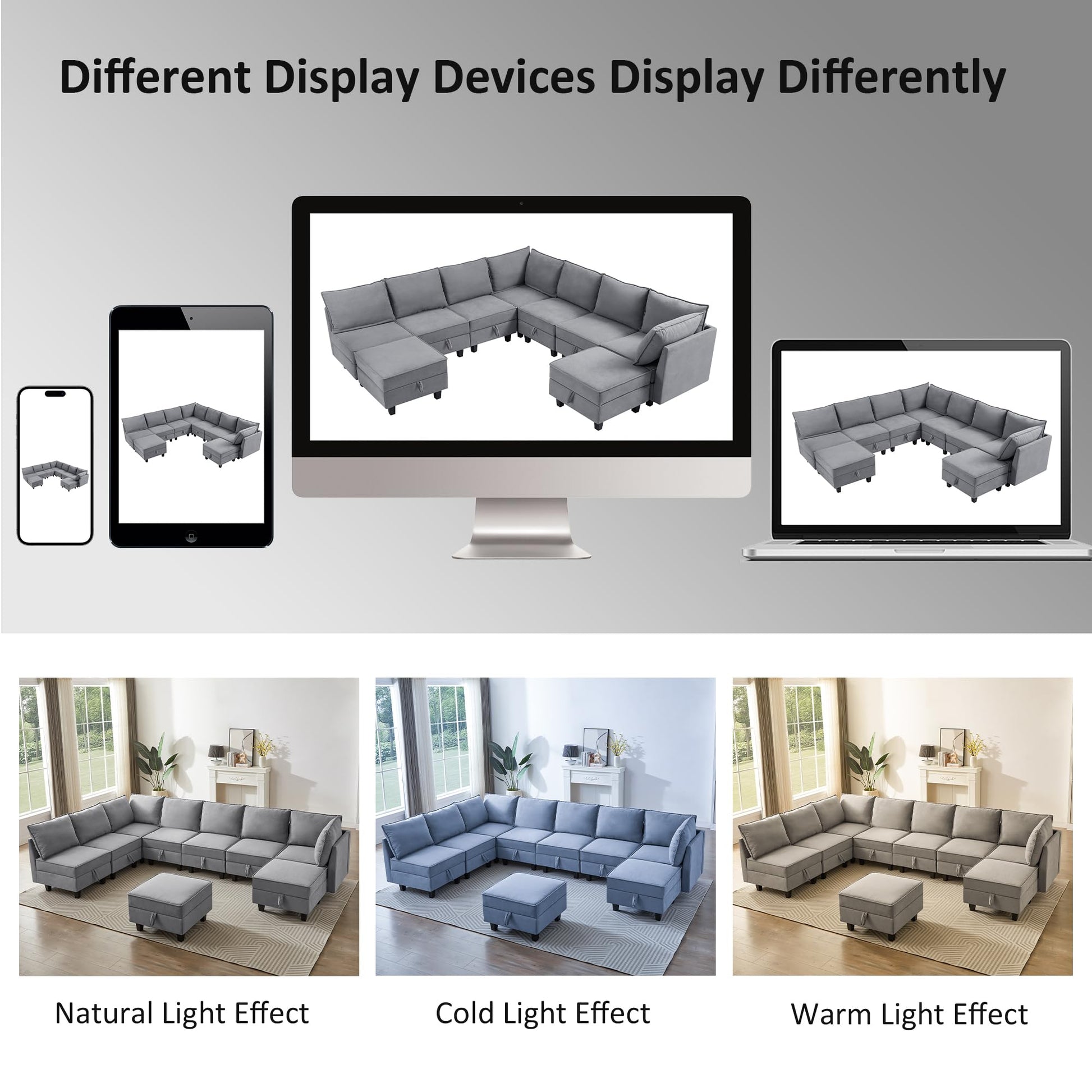 Modular Oversized U Shaped Couch Bed with Storage Seat & Ottoman, Convertible 9-Seater EK HOME FURNITURE