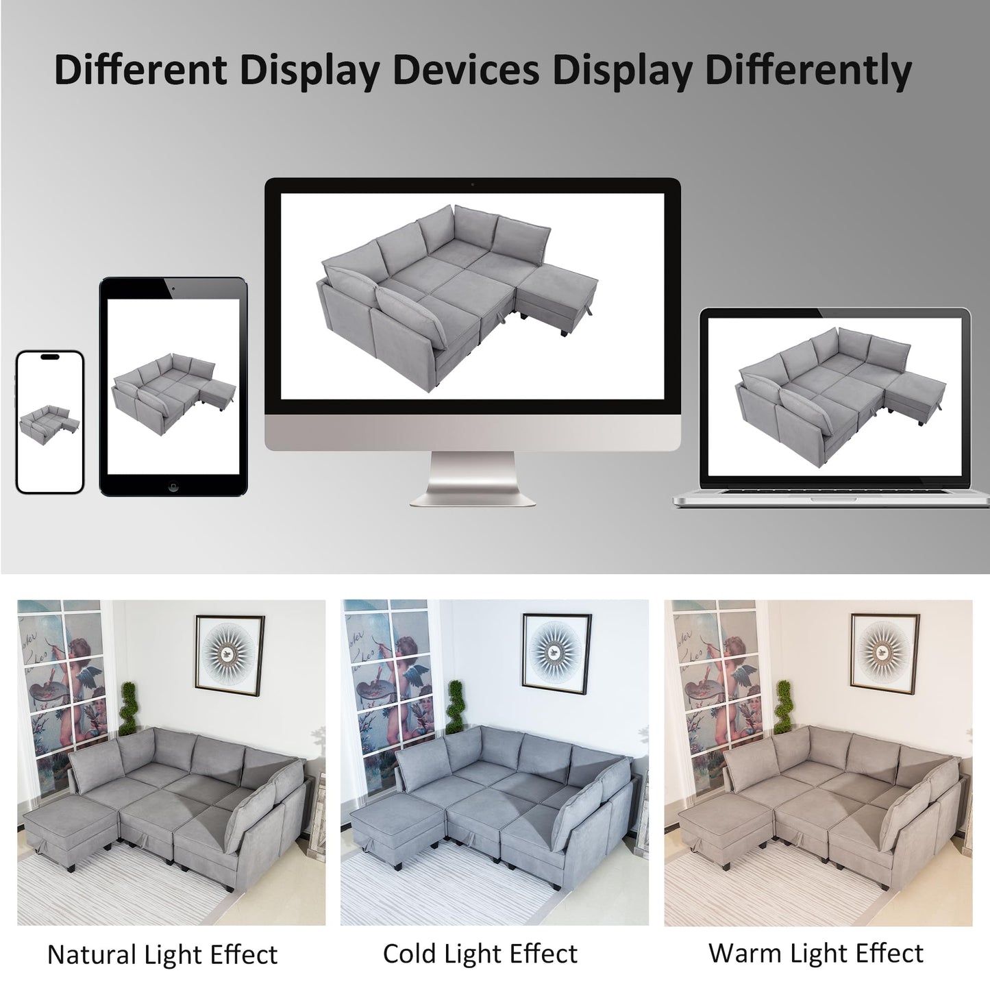 Modular Oversized U Shaped Couch Bed with Storage Seat & Ottoman, Convertible 9-Seater EK HOME FURNITURE