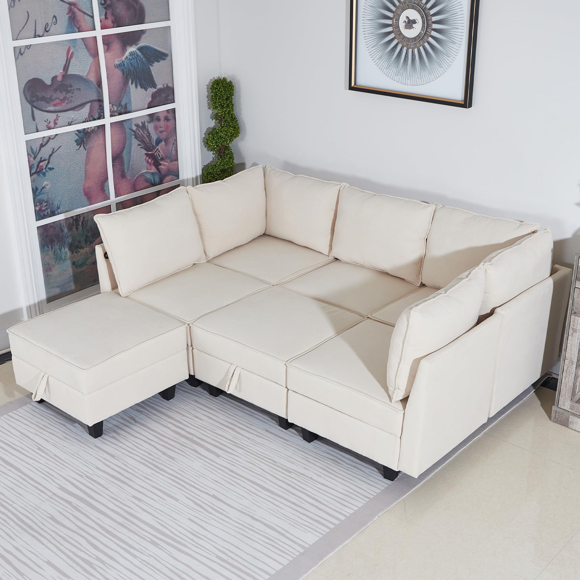 Modular Oversized U Shaped Couch Bed with Storage Seat & Ottoman, Convertible 9-Seater EK HOME FURNITURE