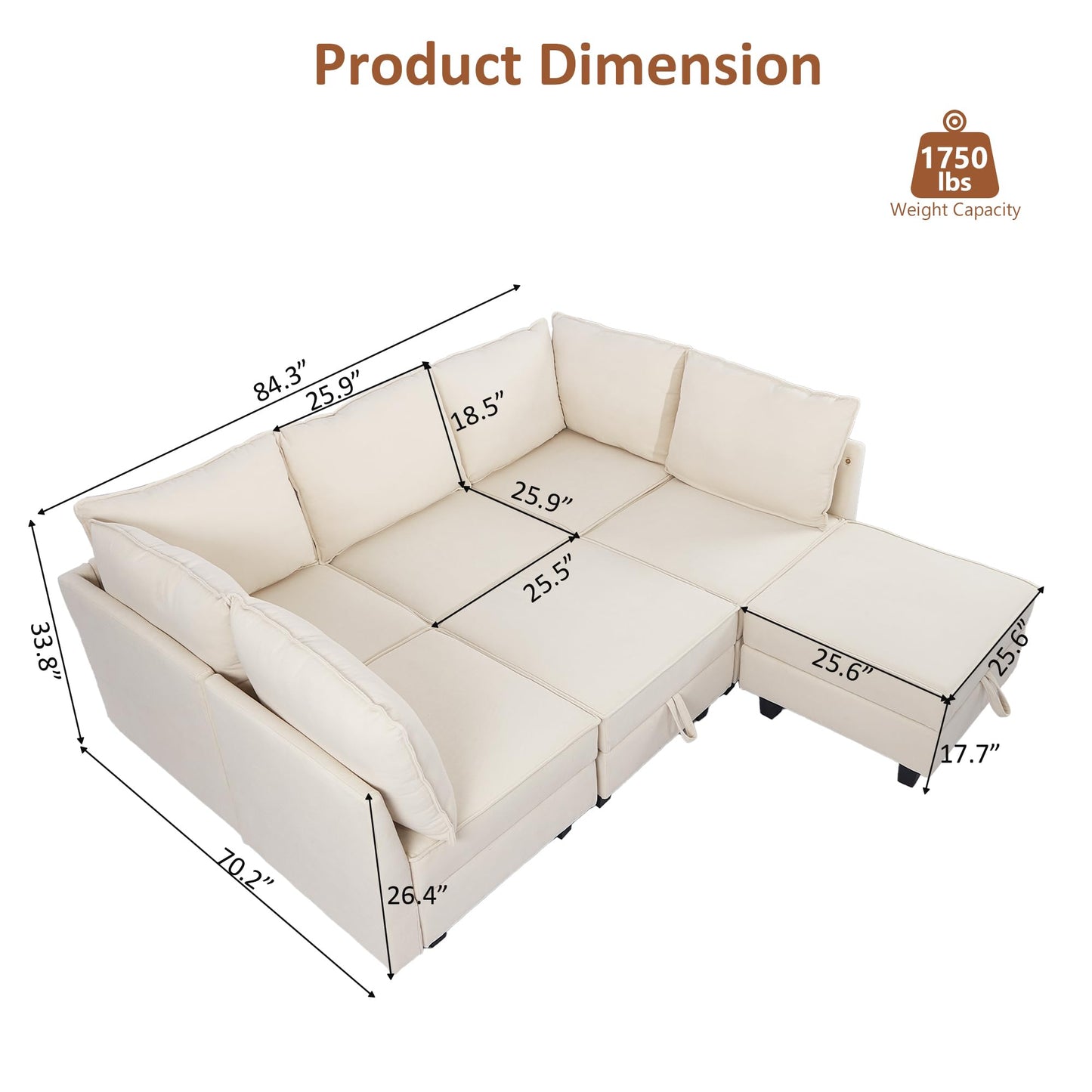 Modular Oversized U Shaped Couch Bed with Storage Seat & Ottoman, Convertible 9-Seater EK HOME FURNITURE