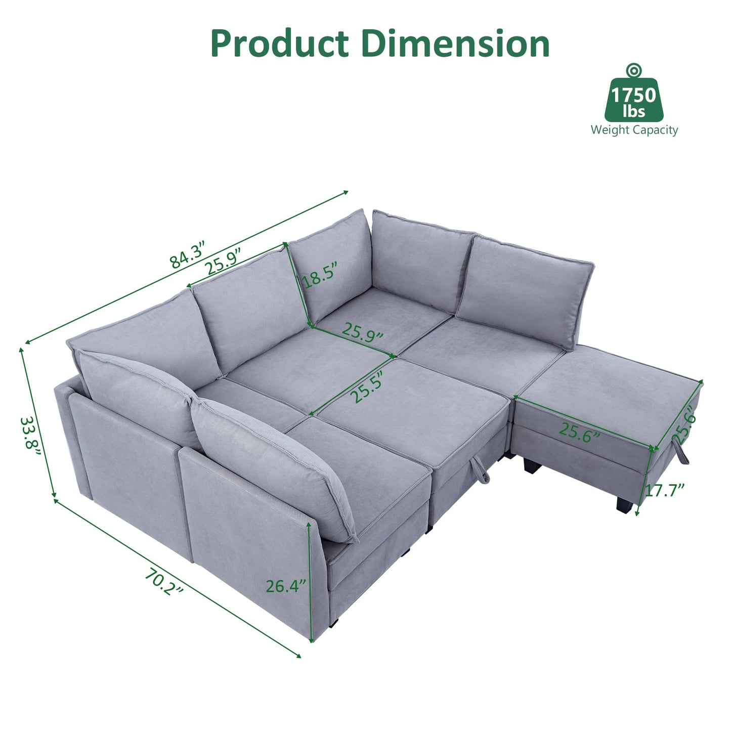 Modular Oversized U Shaped Couch Bed with Storage Seat & Ottoman, Convertible 9-Seater EK HOME FURNITURE