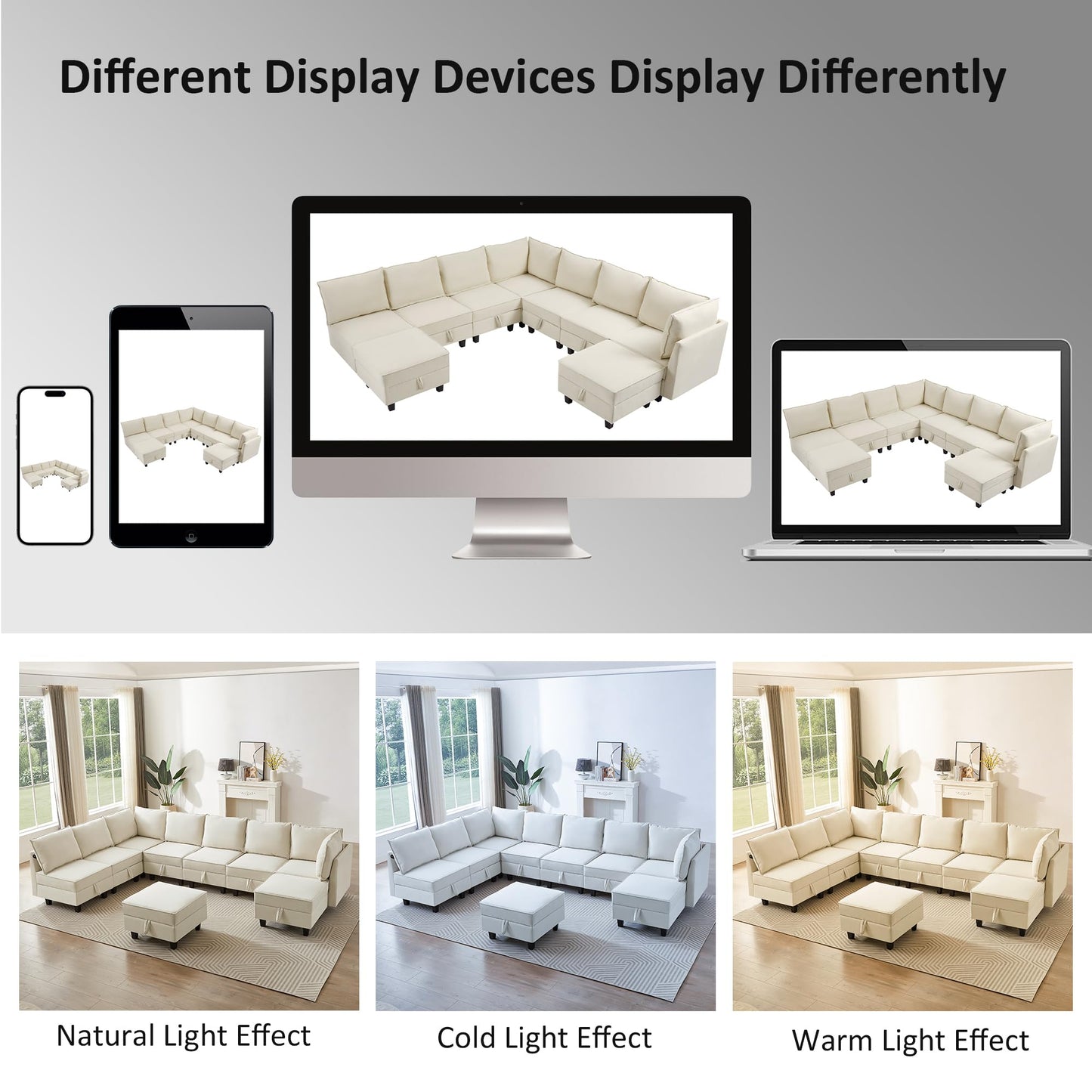 Modular Oversized U Shaped Couch Bed with Storage Seat & Ottoman, Convertible 9-Seater EK HOME FURNITURE