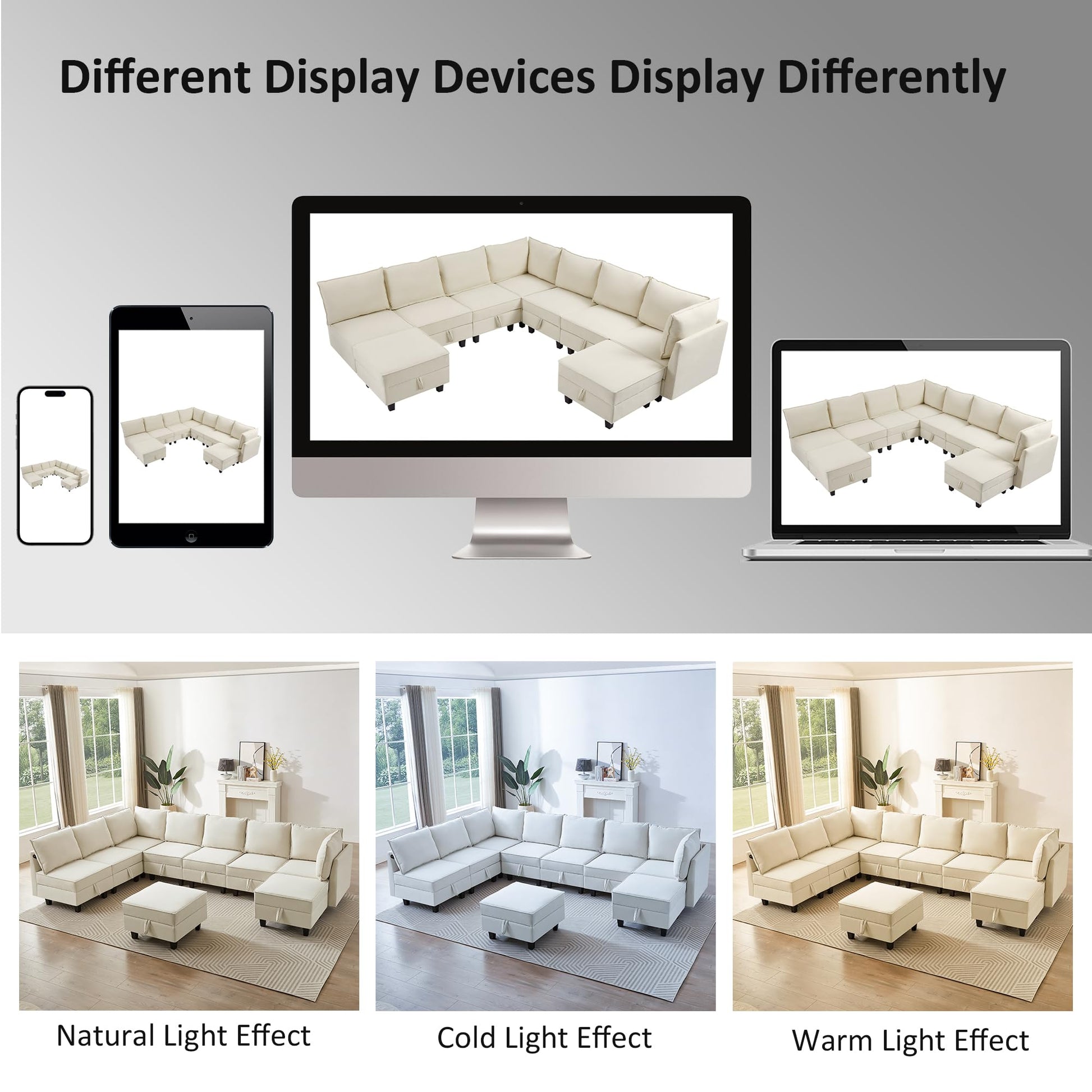 Modular Oversized U Shaped Couch Bed with Storage Seat & Ottoman, Convertible 9-Seater EK HOME FURNITURE