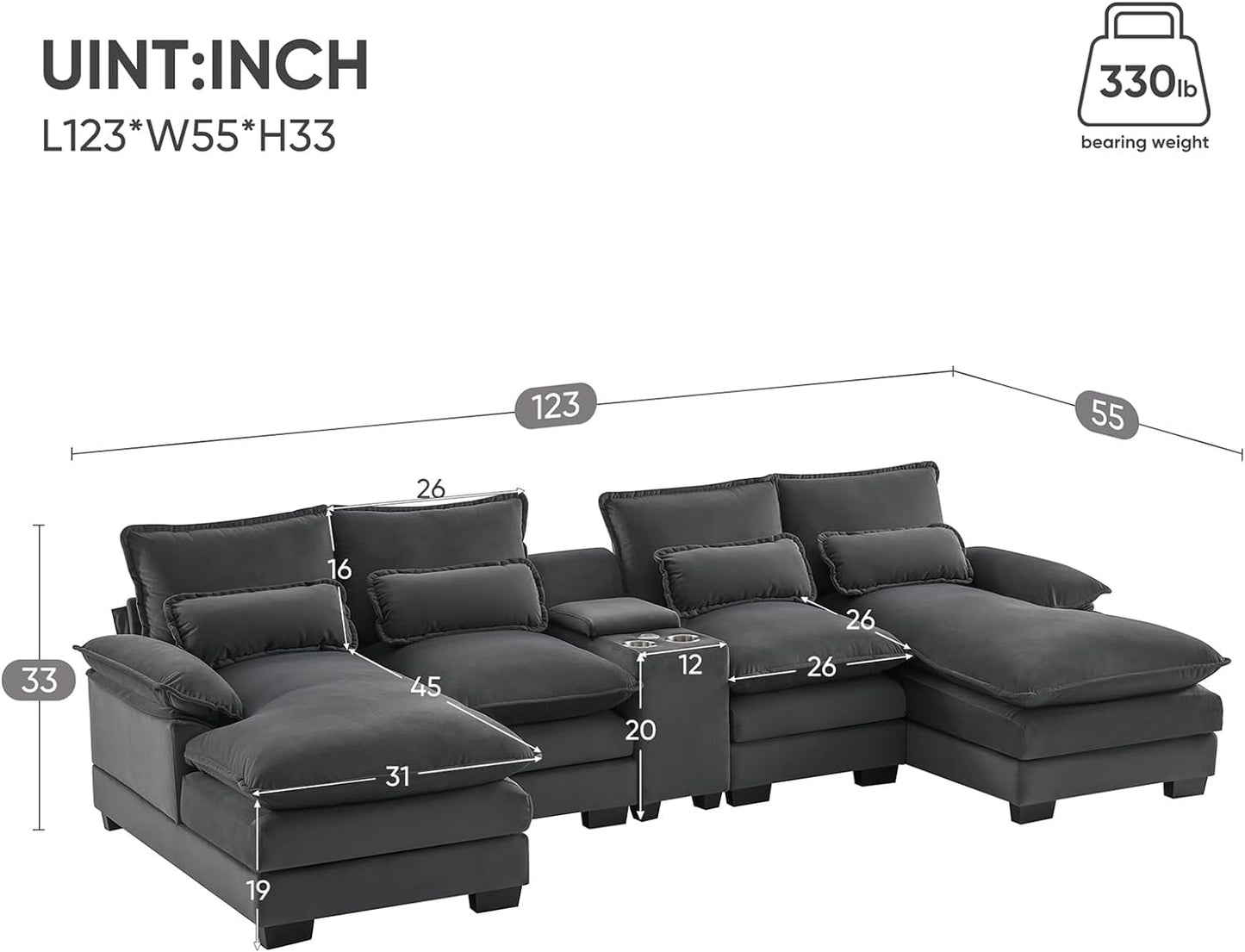 Modular Sectional Sofa for Living Room with Console EK HOME FURNITURE