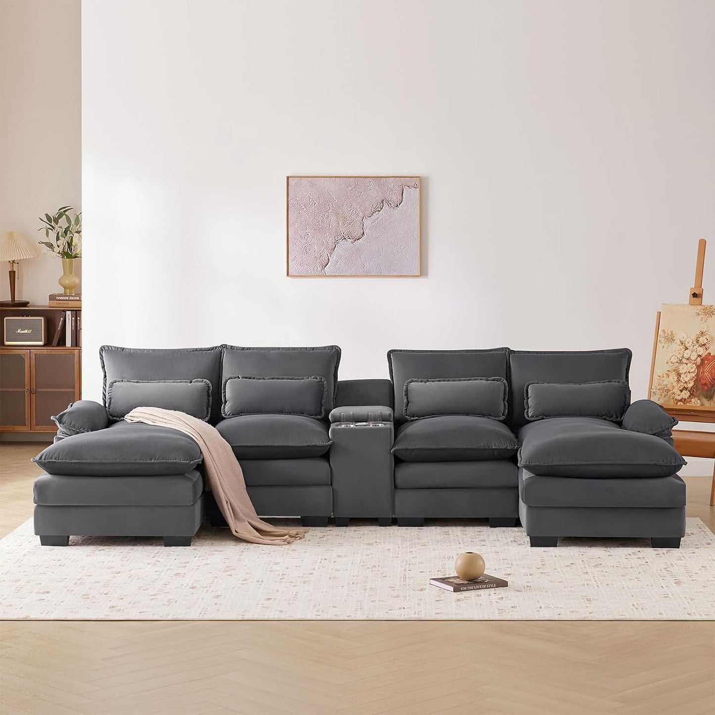 Modular Sectional Sofa for Living Room with Console EK HOME FURNITURE