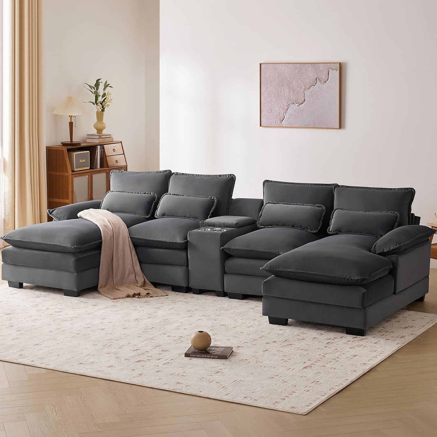 Modular Sectional Sofa for Living Room with Console EK HOME FURNITURE