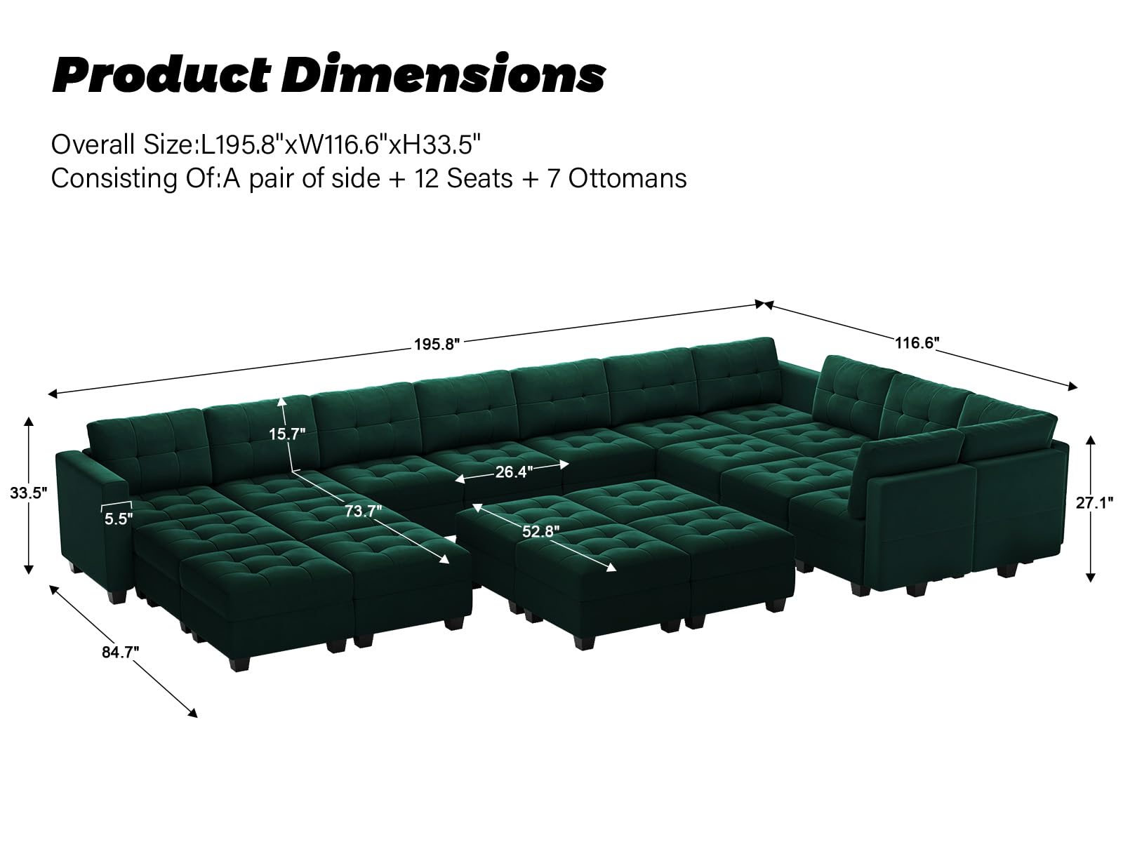 Modular Sleeper Sofa Sectional Couch with Storage Seats Velvet Convertible Sectional EK HOME FURNITURE