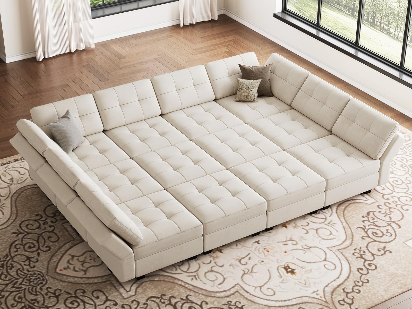 Modular Sleeper Sofa Sectional Couch with Storage Seats Velvet Convertible Sectional EK HOME FURNITURE