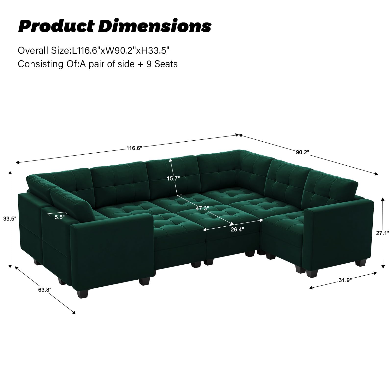 Modular Sleeper Sofa Sectional Couch with Storage Seats Velvet Convertible Sectional EK HOME FURNITURE