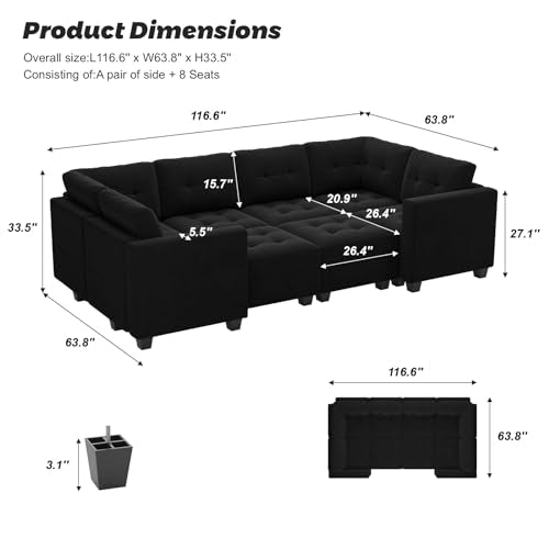 Modular Sleeper Sofa Sectional Couch with Storage Seats Velvet Convertible Sectional EK HOME FURNITURE