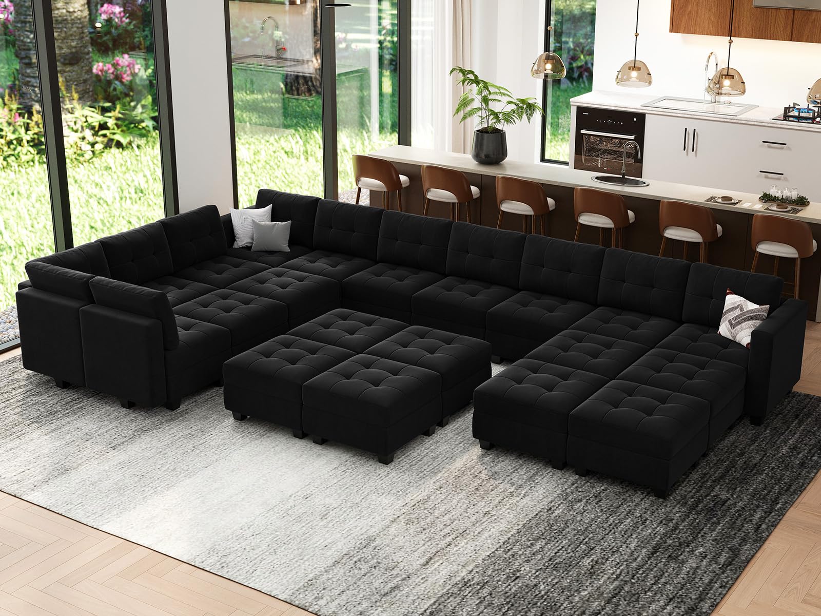 Modular Sleeper Sofa Sectional Couch with Storage Seats Velvet Convertible Sectional EK HOME FURNITURE