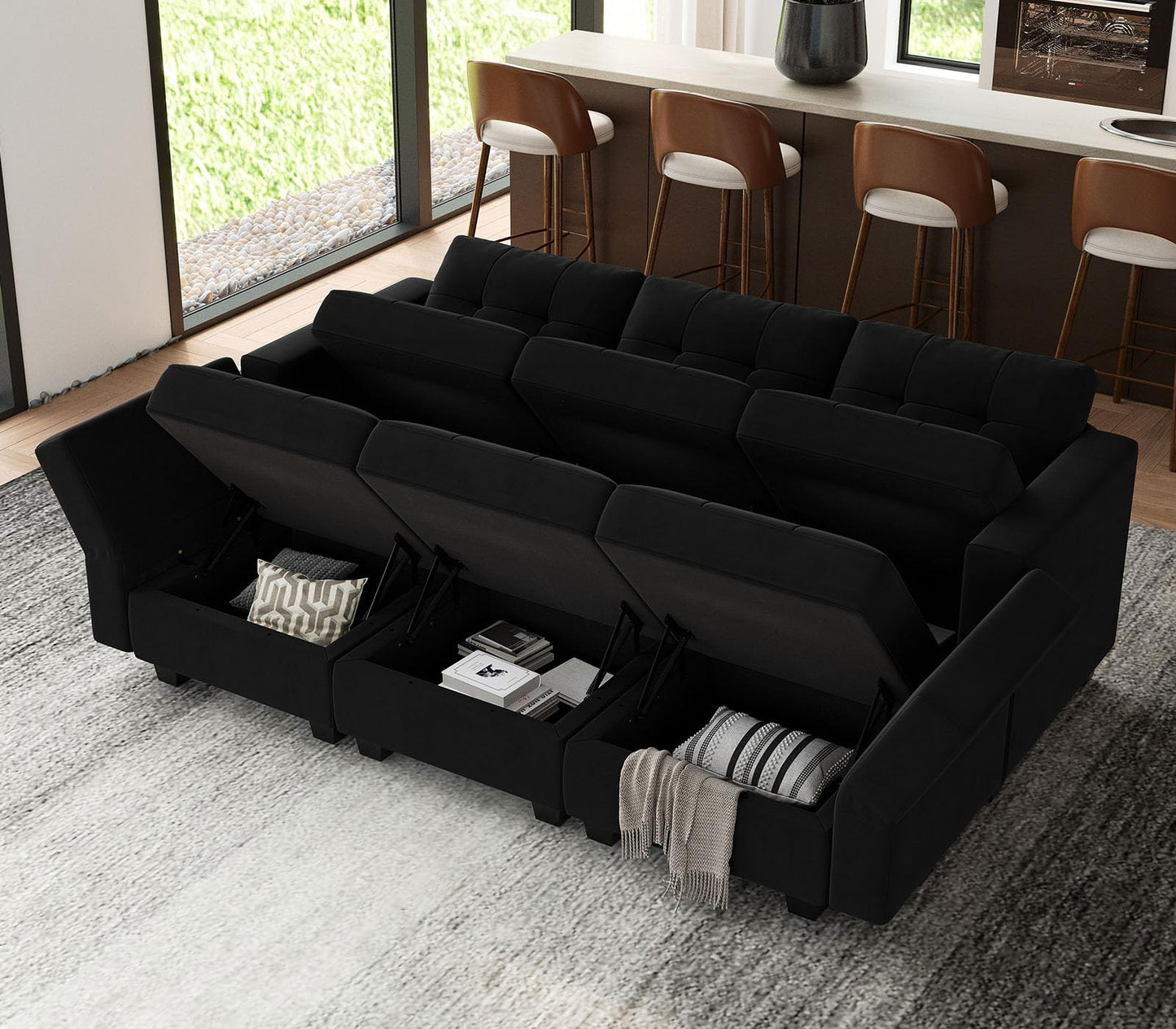 Modular Sleeper Sofa Sectional Couch with Storage Seats Velvet Convertible Sectional EK HOME FURNITURE