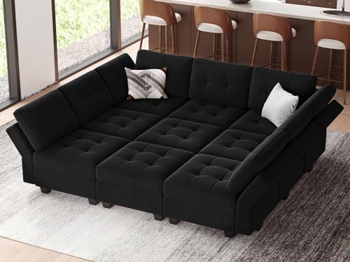 Modular Sleeper Sofa Sectional Couch with Storage Seats Velvet Convertible Sectional EK HOME FURNITURE