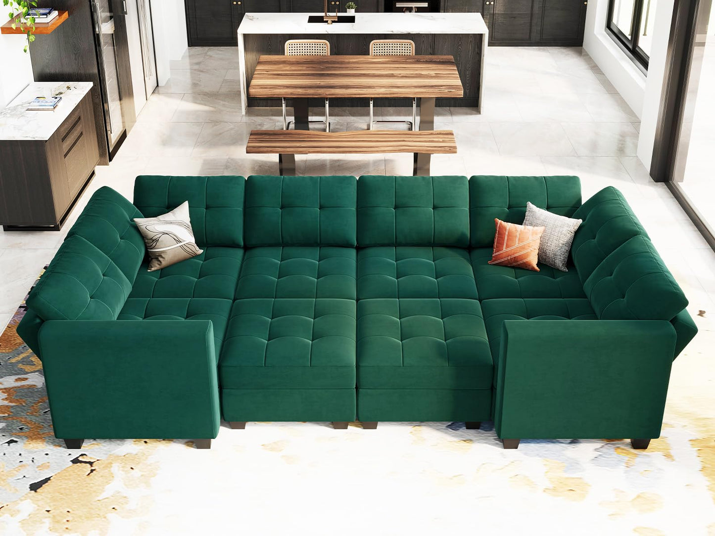 Modular Sleeper Sofa Sectional Couch with Storage Seats Velvet Convertible Sectional EK HOME FURNITURE