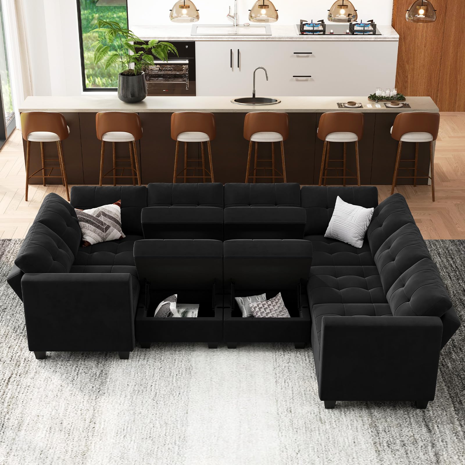 Modular Sleeper Sofa Sectional Couch with Storage Seats Velvet Convertible Sectional EK HOME FURNITURE